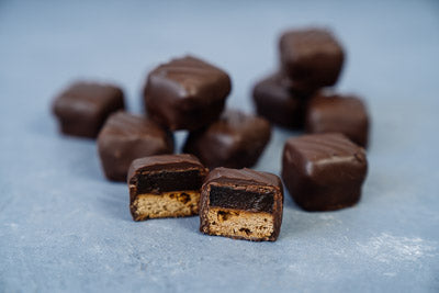 Frucht Dominosteine ohne Marzipan mit Bitterschokolade